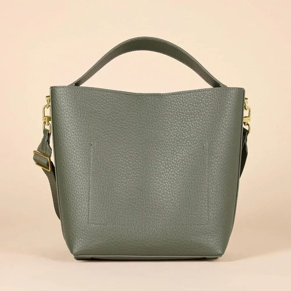 Women's Faux Leather Bucket Tote Mini Minimalist Bag with Adjustable Strap